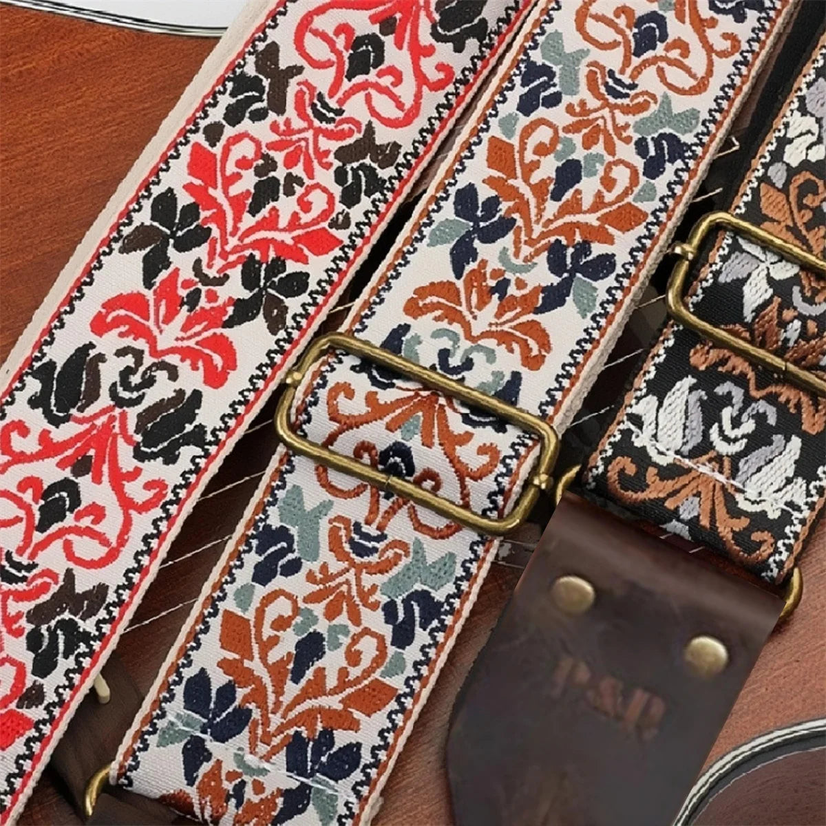 Correa de guitarra bordada Miwayer con flores suaves vintage, correas de reloj creativas ajustables, cinturón de algodón y cabezal de cuero 