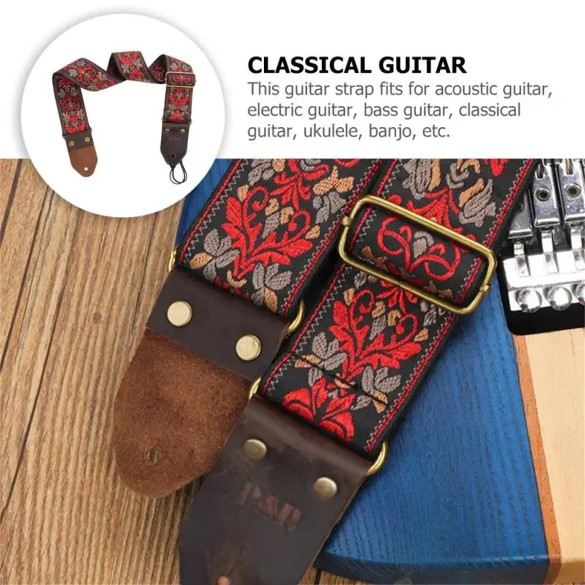 Miwayer Bordado Guitarra Alça Macia Vintage Flores Ajustáveis ​​Criativo Relógio Pulseiras Cinto De Algodão &amp; Cabeça De Couro 