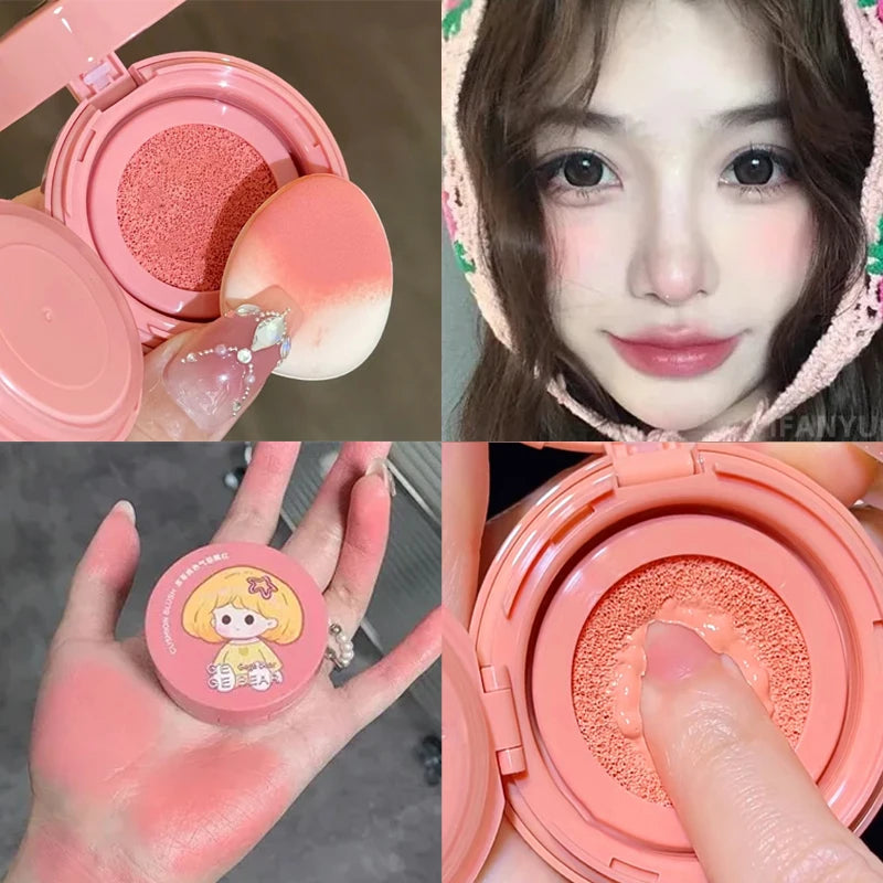 Monochrome Air Cushion Blusher with Puff Peach Strawberry Cute Rouge Waterproof Korean Natural Cream Cheek Tint Makeup Cosmetics Leedoar