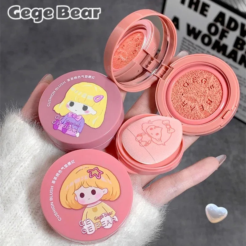 Monochrome Air Cushion Blusher with Puff Peach Strawberry Cute Rouge Waterproof Korean Natural Cream Cheek Tint Makeup Cosmetics Leedoar