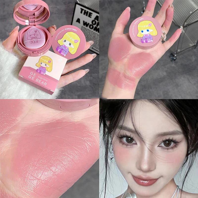 Monochrome Air Cushion Blusher with Puff Peach Strawberry Cute Rouge Waterproof Korean Natural Cream Cheek Tint Makeup Cosmetics Leedoar