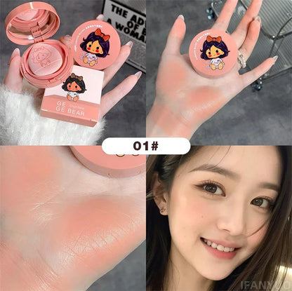 Monochrome Air Cushion Blusher with Puff Peach Strawberry Cute Rouge Waterproof Korean Natural Cream Cheek Tint Makeup Cosmetics Leedoar