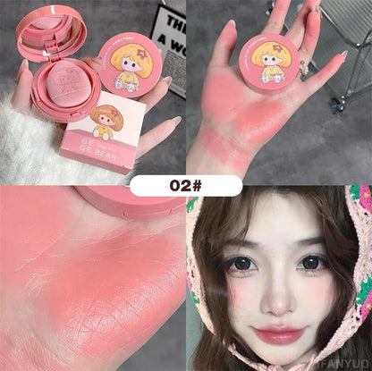 Monochrome Air Cushion Blusher with Puff Peach Strawberry Cute Rouge Waterproof Korean Natural Cream Cheek Tint Makeup Cosmetics Leedoar