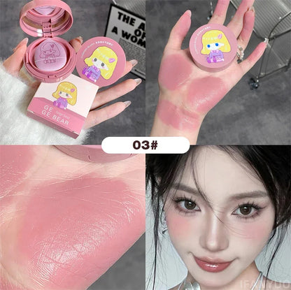 Monochrome Air Cushion Blusher with Puff Peach Strawberry Cute Rouge Waterproof Korean Natural Cream Cheek Tint Makeup Cosmetics Leedoar