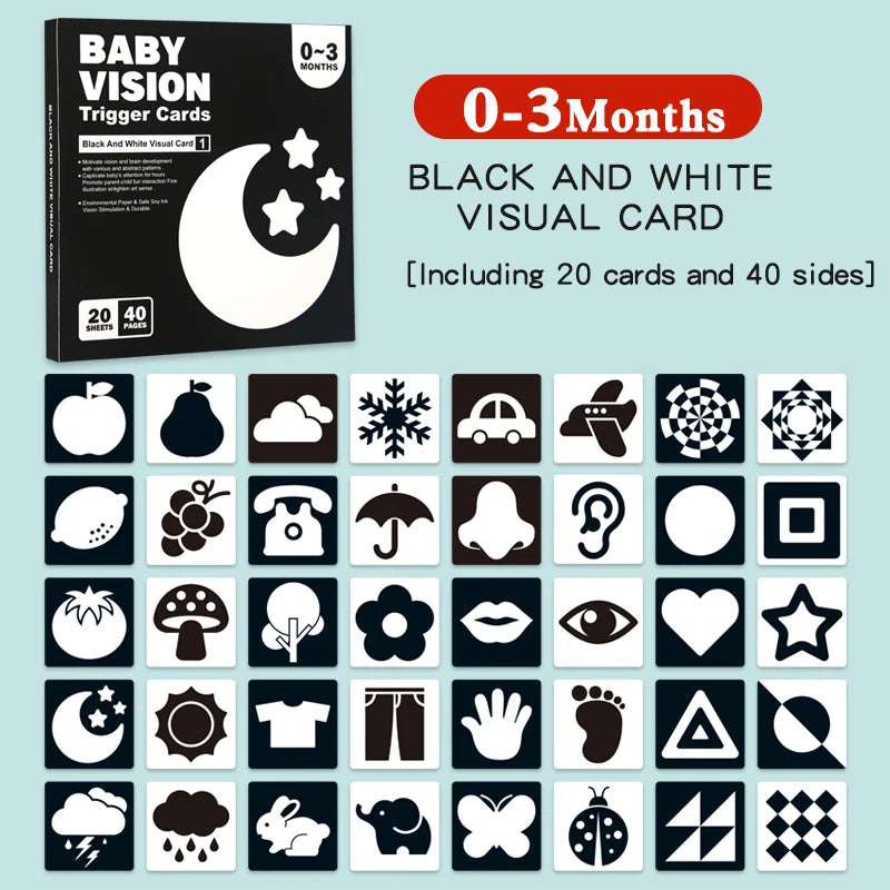 Montessori Baby Toys Black White Flash Cards High Contrast Visual Stimulation Cards Early Education Toys For Nerborns Leedoar