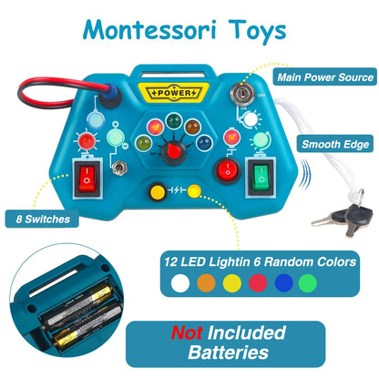 Montessori Busy Board Sensory Toys With LED Light Switch Control Board Travel Activities Children Games For 2-4 Years Old Leedoar