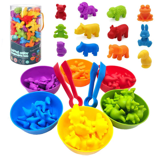 Montessori Material Arco-íris Contagem Urso Matemática Brinquedos Animal Dinossauro Cor Classificação Jogo de Correspondência Crianças Educacional Brinquedo Sensorial 