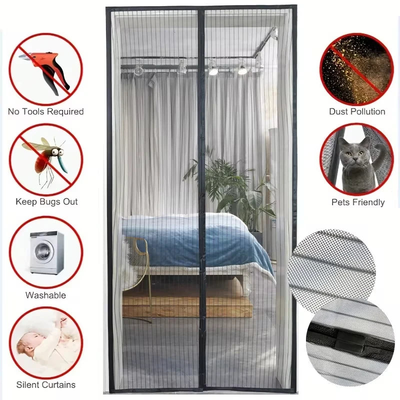 Mosquito Magnetic Screen Door Curtain Net Anti Bug Fly Insect Partition Curtain Mesh Summer Indoor Automatic Closing Door Screen Leedoar