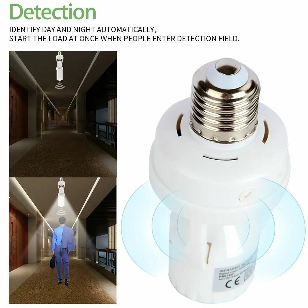 Motion Sensor Detector PIR Light Switch E27 Infrared Detection 100-240V Lamp Converter Base Holder Lux Time Delay Adjust Control Leedoar