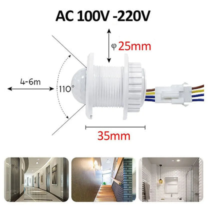 Interruptor de luz com sensor de movimento 220V 110V Sensor de presença pir para ajuste de atraso de tempo de iluminação Detector de movimento Lâmpada Interruptor automático 