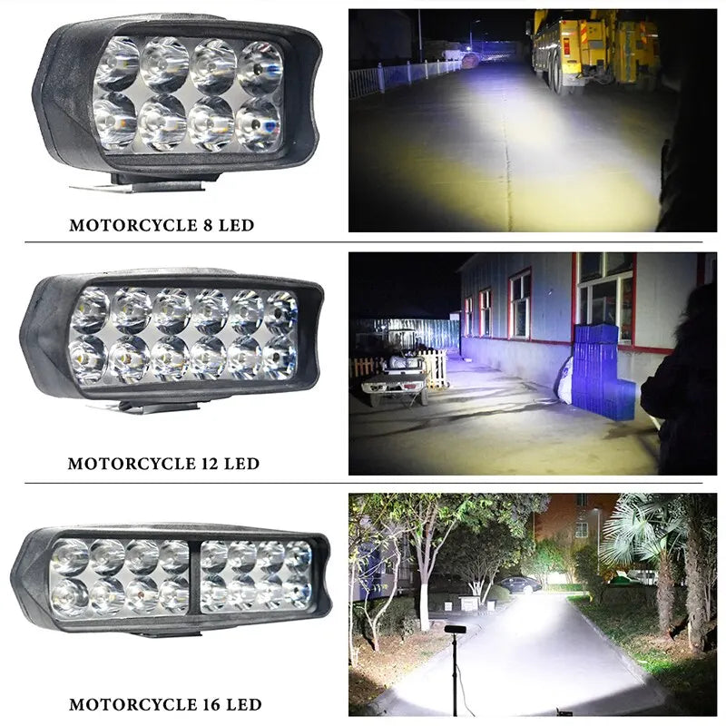 Motorcycle Headlight 8/12/16 LED Driving Lights Waterproof Auxiliary Headlight Scooter External Spotlight Fog Light Accessories Leedoar