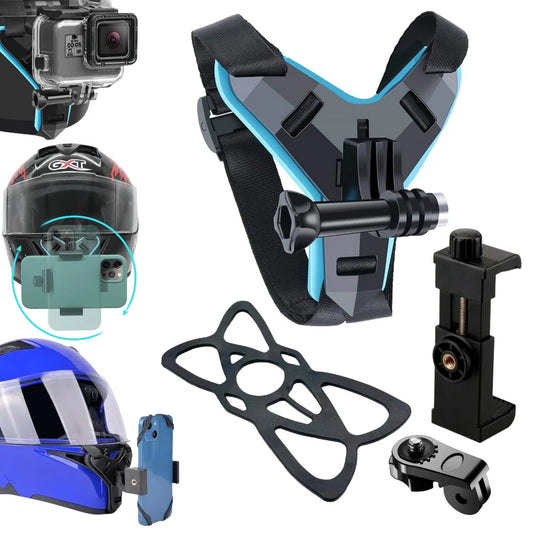 Soporte para teléfono para casco de motocicleta, soporte para cámara de deportes de acción GoPro Hero 12, 10, 9, 8 y 7, soporte para cámara de motocicleta, teléfono móvil 