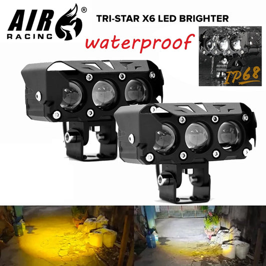 Motocicleta LED Spotlight Dual Color High/Low Beam Fog Lamps para Carros Caminhões SUV UTV 12V 24VMini Lente Farol Luz de Condução