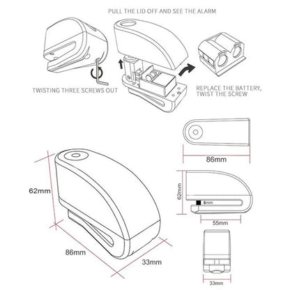 Motorcycle Scooter Wheel Disc Brake Alarm Lock Aluminum Alloy Security Anti-theft Reminder Rope LockBag Spare Wrench Packages Leedoar