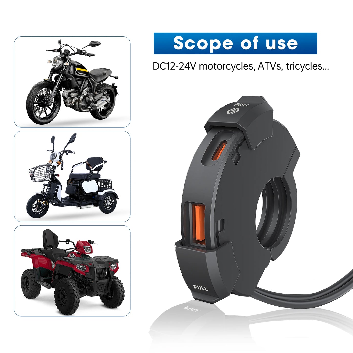 Motorcycle USB Charger QC3.0 Handlebar Fast Charging 12/24V Waterproof Handlebar Mounting Bracket Camera Phone Charger Leedoar