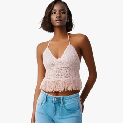 Mulheres Verão Curto Top Pendurado Pescoço Pequeno Regata com Cinta Pendurado Inner Lacing Shoulder Strap Almofada Peito Abert 