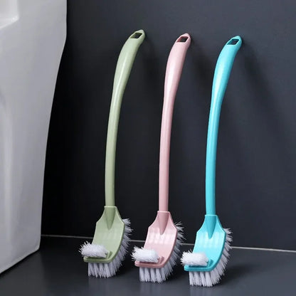 Multi-function Double Head Clean Toilet Brush Soft Hair Plastic Curved Brush Bathroom Cleaning Long Handle Corner Brush Leedoar