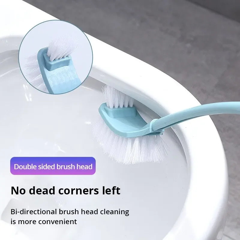 Multi-function Double Head Clean Toilet Brush Soft Hair Plastic Curved Brush Bathroom Cleaning Long Handle Corner Brush Leedoar