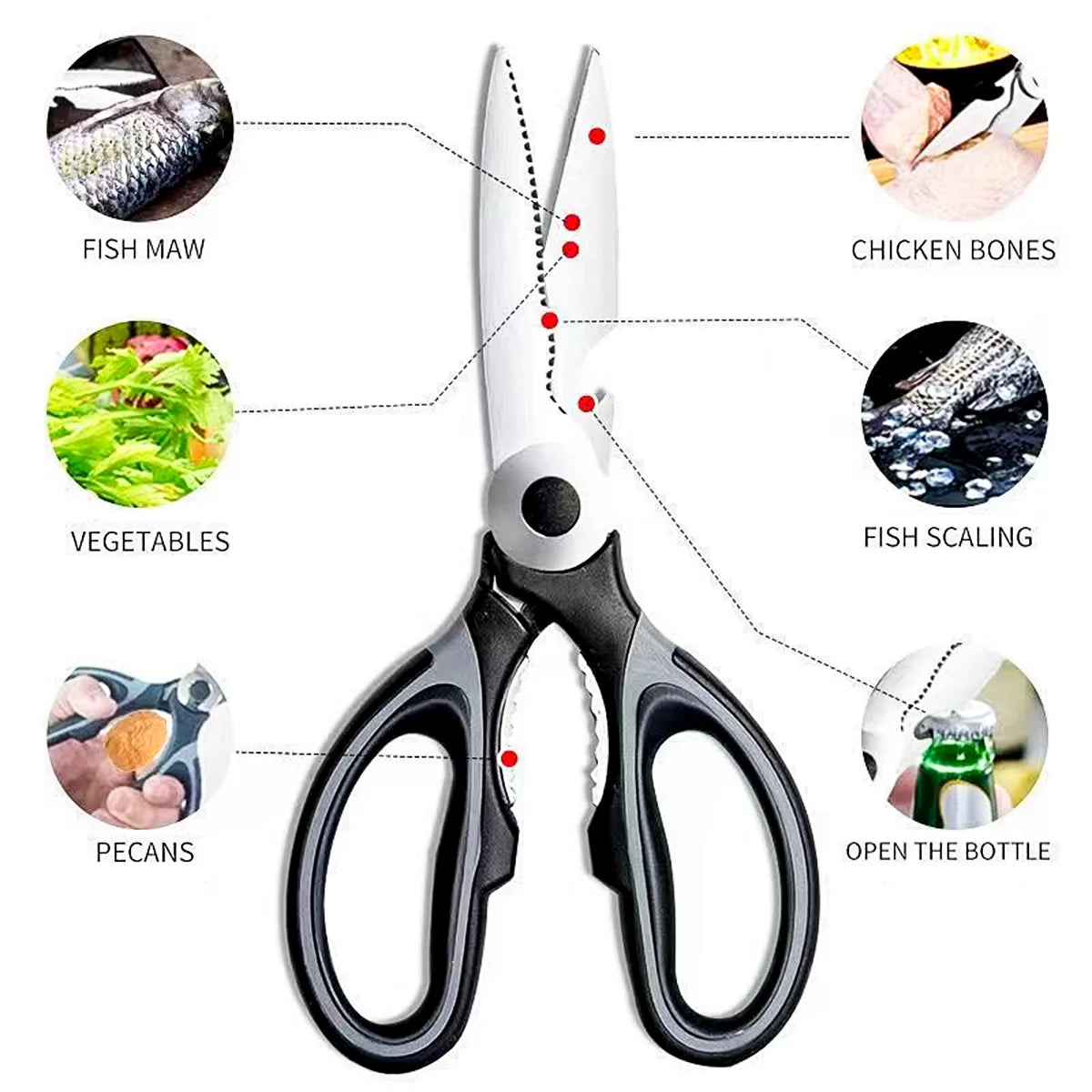 Multifunction Kitchen Scissors Plastic Handle Stainless Steel Scissors Kitchen Tijeras De Cocina Chicken Bone Scissors Leedoar