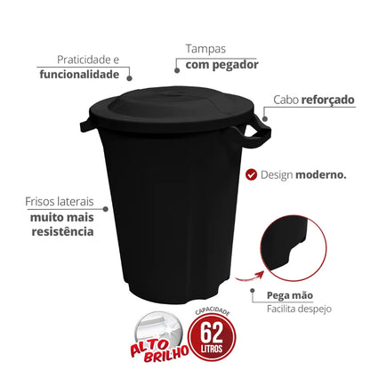 Multipurpose Trash Bin 62 Liters Black Durín