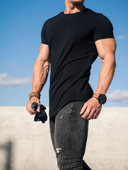 Muscle Fitness T-shirt Summer Men's Athleisure Workout short sleeve T-shirt High Quality cotton Men T-shirt Gym Sport Shirt Tops Leedoar