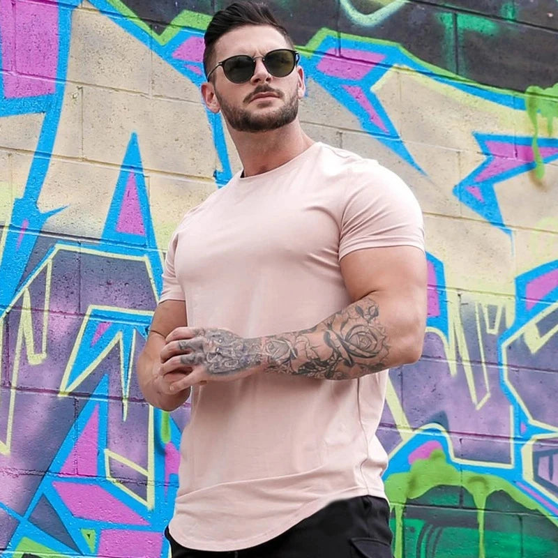 Muscle Fitness T-shirt Summer Men's Athleisure Workout short sleeve T-shirt High Quality cotton Men T-shirt Gym Sport Shirt Tops Leedoar