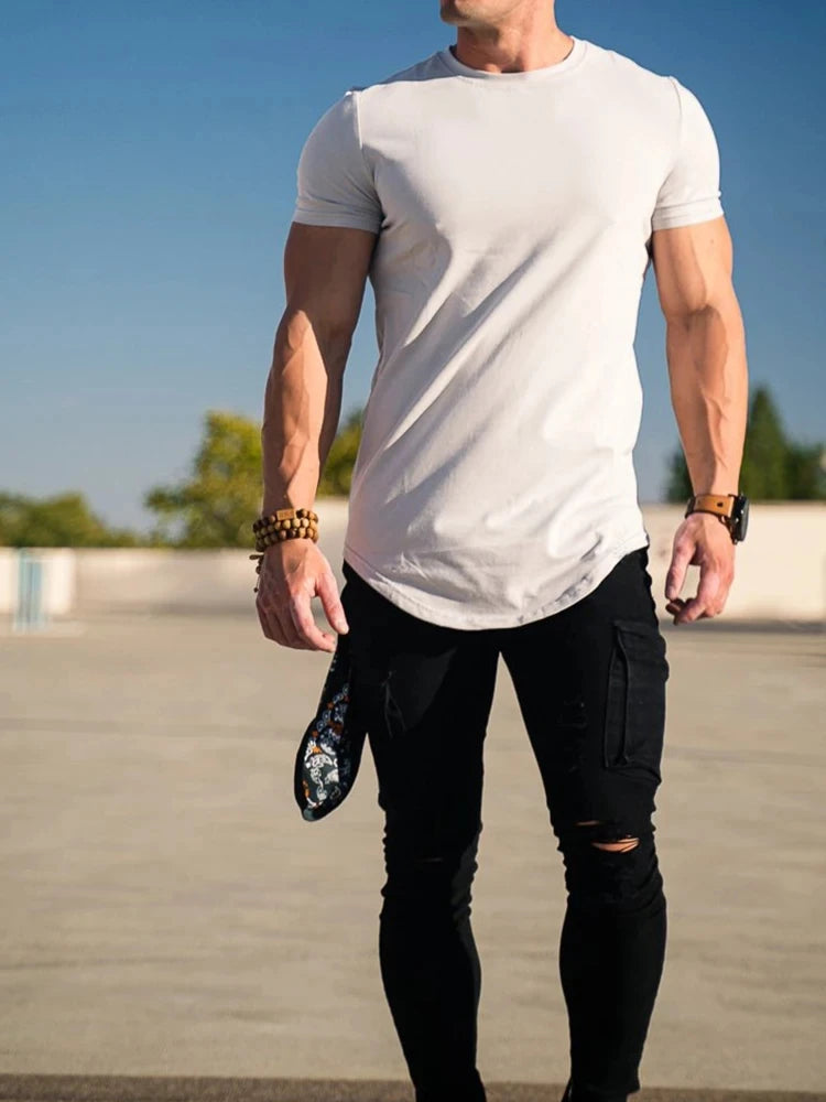 Muscle Fitness T-shirt Summer Men's Athleisure Workout short sleeve T-shirt High Quality cotton Men T-shirt Gym Sport Shirt Tops Leedoar
