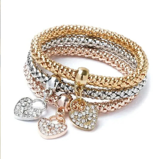 NBNB - Juego de 3 pulseras con dijes de búho, chapado en oro rosa, cadena de color plata, dijes de búho, juego de joyas 