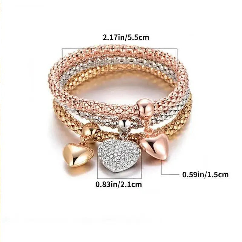 NBNB 3 PCS Set Heart Lock Key Music Sign Charm Bracelet Owl Rose Gold Plating Silver Color Chain Owm Charm Bangle Jewelry Set Leedoar