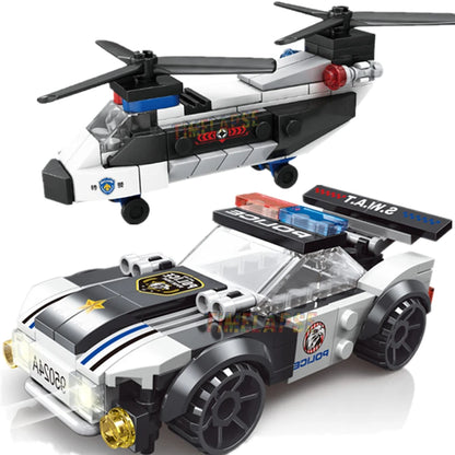 NEW DIY MOC City Plane SWAT Super Police CAR Dual-Rotor Helicopter Famous Building Blocks Bricks Kits Classic Model Leedoar