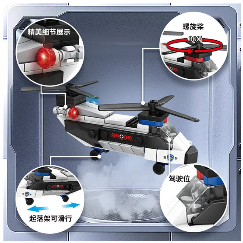 NEW DIY MOC City Plane SWAT Super Police CAR Dual-Rotor Helicopter Famous Building Blocks Bricks Kits Classic Model Leedoar