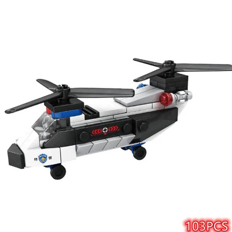 NEW DIY MOC City Plane SWAT Super Police CAR Dual-Rotor Helicopter Famous Building Blocks Bricks Kits Classic Model Leedoar