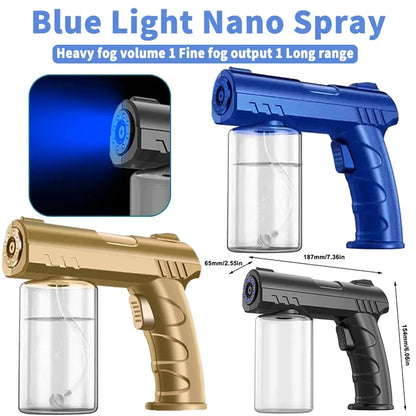 NEW Type 280Ml Barber Sprayer Bottle Wireless Electric Sanitizer USB Nano Blue Light Steam Spray Disinfection Gun Garden House ﻿ Leedoar