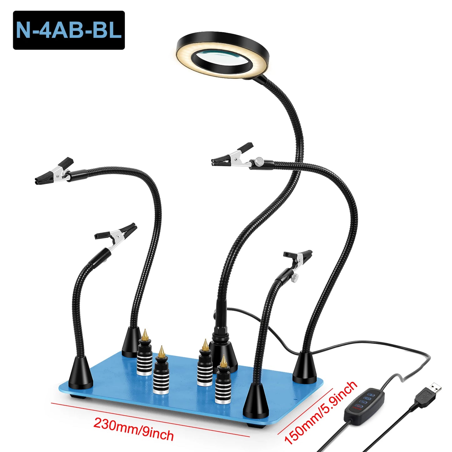 NEWACALOX PCB Fixture Clips Soldering Holder Third Hand Tool Magnetic Flexible Helping Hands with 3X LED Illuminated Magnifier Leedoar