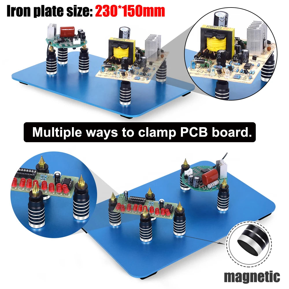 NEWACALOX PCB Fixture Clips Soldering Holder Third Hand Tool Magnetic Flexible Helping Hands with 3X LED Illuminated Magnifier Leedoar