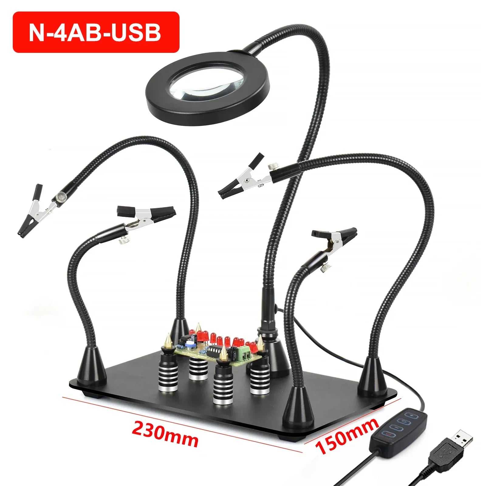 NEWACALOX PCB Fixture Clips Soldering Holder Third Hand Tool Magnetic Flexible Helping Hands with 3X LED Illuminated Magnifier Leedoar