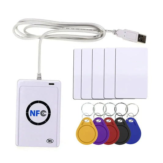 Leitor NFC USB ACR122U cartão IC inteligente sem contato e gravador RFID copiadora copiadora duplicadora 5 peças UID alterável cartão de etiqueta chaveiro 