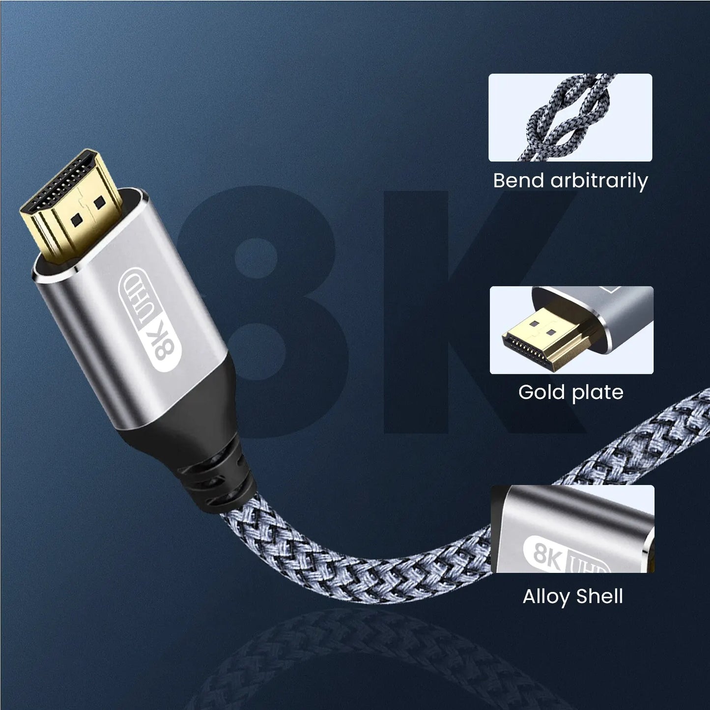 NIERBO HDMI 2.1 Cable HDMI Cord 8K 60Hz 4K 120Hz 48Gbps EARC ARC HDCP Ultra High Speed HDR for HD TV Laptop Projector PS4 PS5 Leedoar