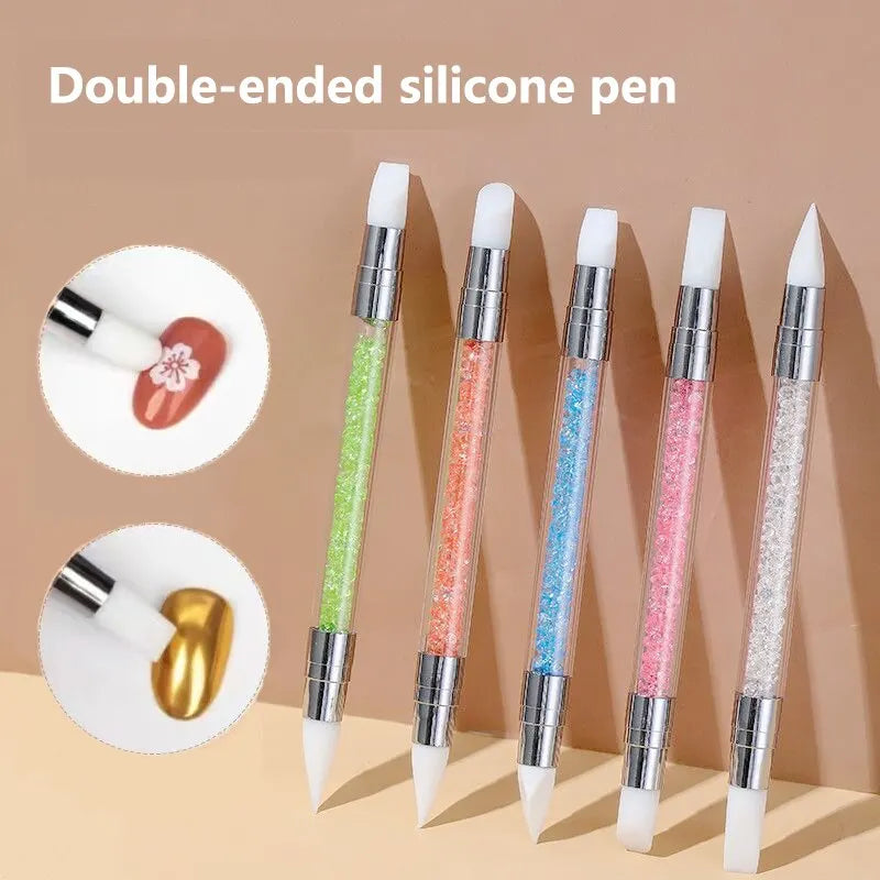 Nail Art Pen Double Head Silicone Flower Sculpting Pen Adjustable Glue Stick Embossing Pen Nail Art Brush Every Home Tool Leedoar