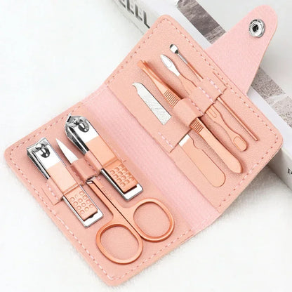 Nail Care 7pcs Cutter Scissor Tweezer Clipper Manicure Pedicure Kit Set With Colorful PU Leather Case Manicure Kit Set Leedoar