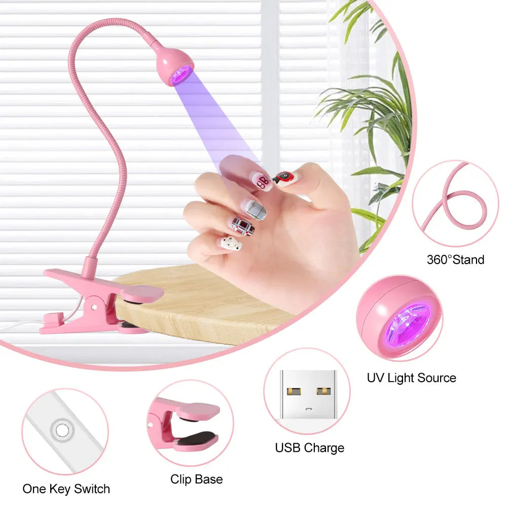 Nail Dryer Light UV Nail lamp 395nm Wavelength Clip-on Desk Mini USB For Gel Nails ongle Manicure Salon Tools Leedoar