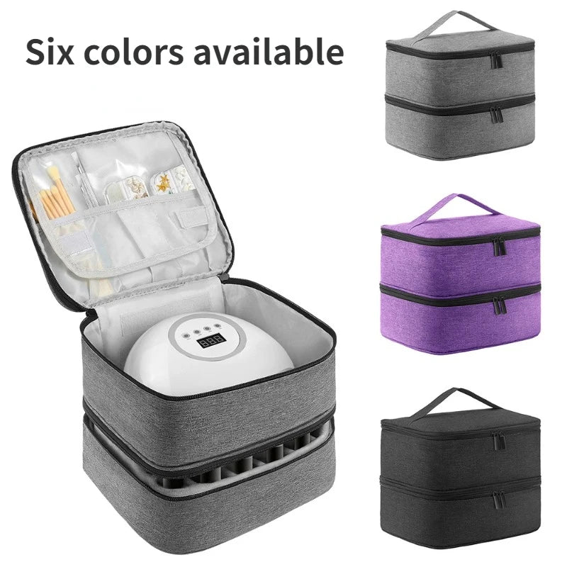 Nail Polish Storage Bag Essential Oil Bag Portable Cosmetic Nail Care Kit Nail Care Tool Storage Box Double Layer 30 Compartment Leedoar