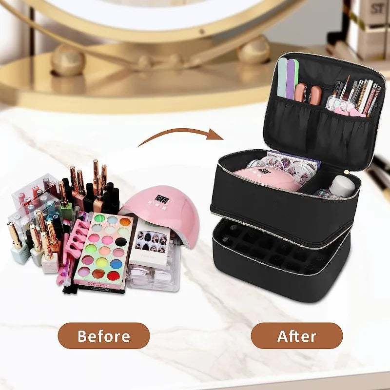 Nail Polish Storage Bag Essential Oil Bag Portable Cosmetic Nail Care Kit Nail Care Tool Storage Box Double Layer 30 Compartment Leedoar