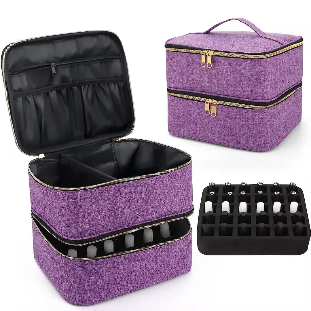 Nail Polish Storage Bag Essential Oil Bag Portable Cosmetic Nail Care Kit Nail Care Tool Storage Box Double Layer 30 Compartment Leedoar