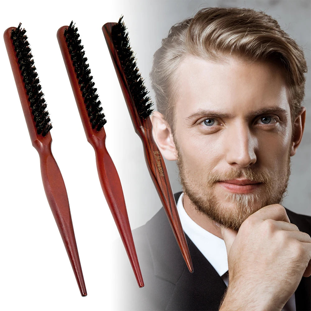 Natural Boar Bristle Hair Fluffy Comb Wood Handle Hair Brush Anti-static Barber Hair Comb Scalp Massage Hairdresser Styling Tool Leedoar