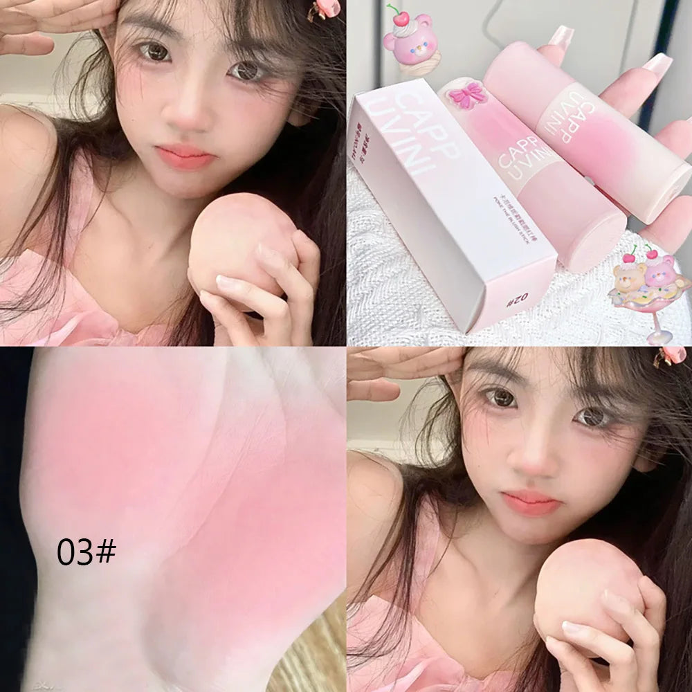 Natural Pink Color Cappuvini Blusher Stick Face Blusher Patting Powder Blusher for Cheeks Cute Korean Style Leedoar