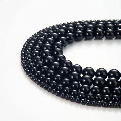 Natural Stone Beads 4/6/8/10mm Black Oynx Round Gemstone Loose Elastic Bracelet String for Bracelets Necklace Jewelry Making Leedoar