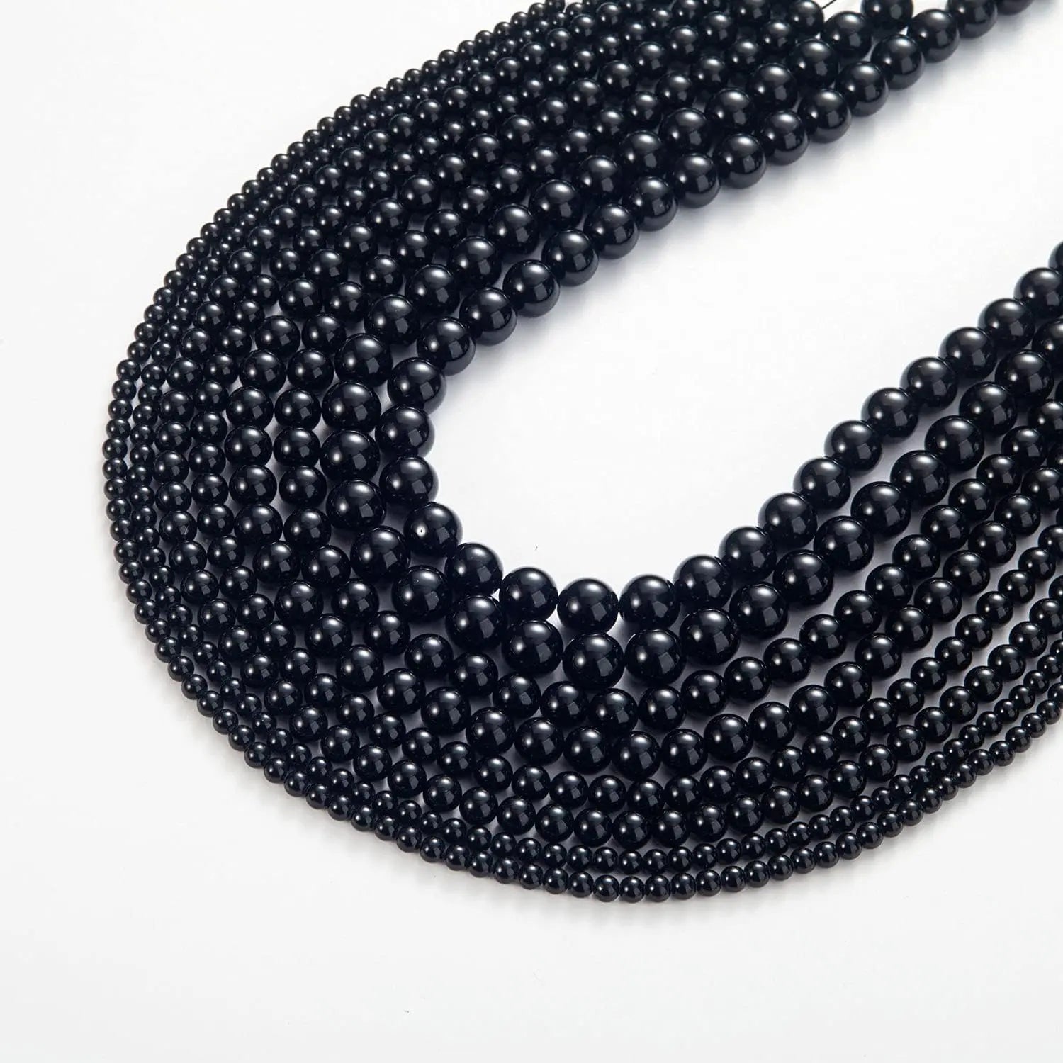 Natural Stone Beads 4/6/8/10mm Black Oynx Round Gemstone Loose Elastic Bracelet String for Bracelets Necklace Jewelry Making Leedoar