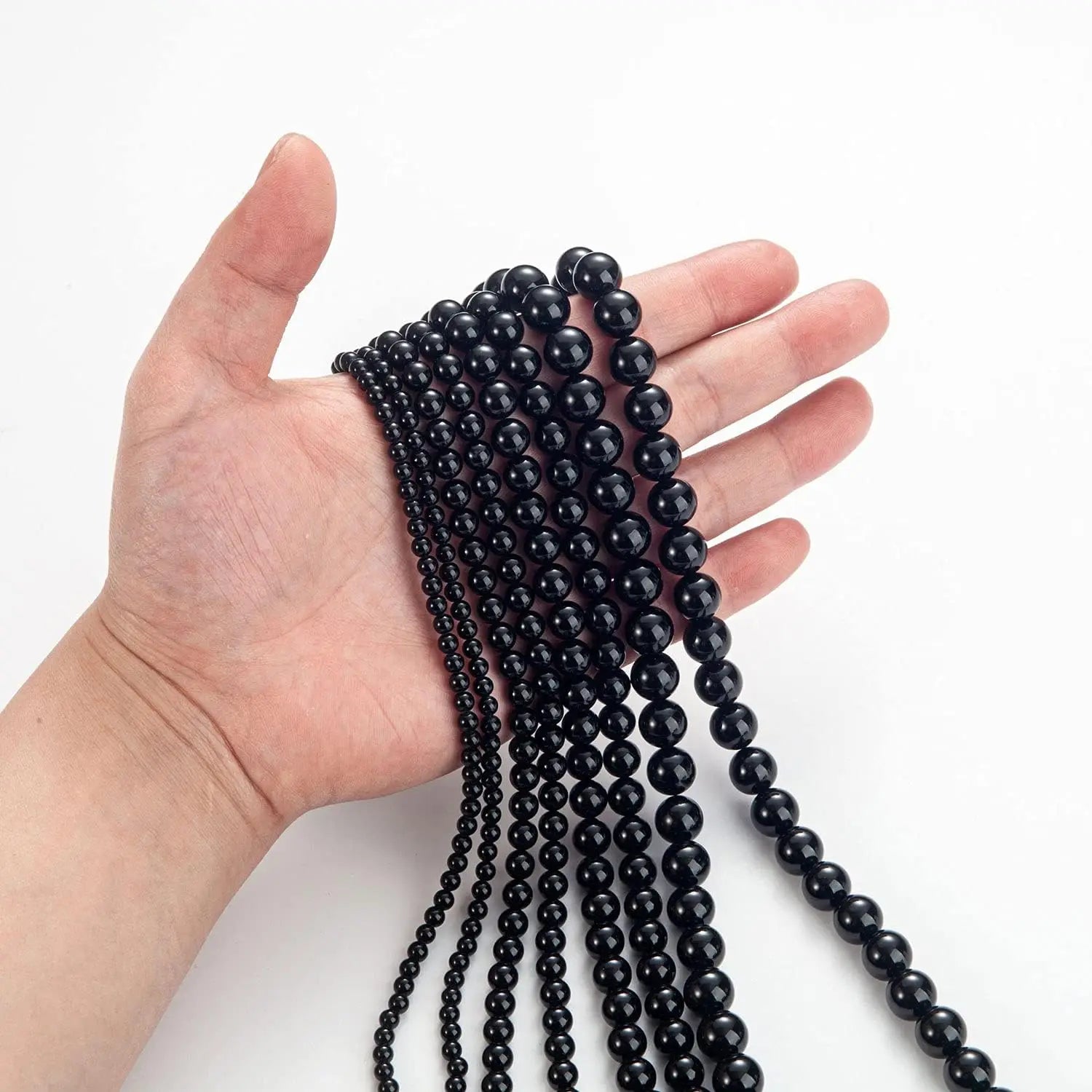 Natural Stone Beads 4/6/8/10mm Black Oynx Round Gemstone Loose Elastic Bracelet String for Bracelets Necklace Jewelry Making Leedoar