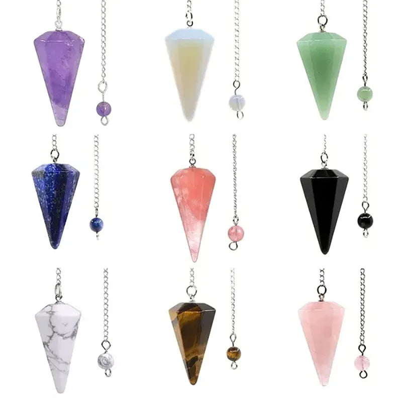 Natural Stone Quartz Agates Pendant Reiki Healing Cone Amethyst Charm Pendulum Pendants For Divination Dowsing Reiki Crystals Leedoar